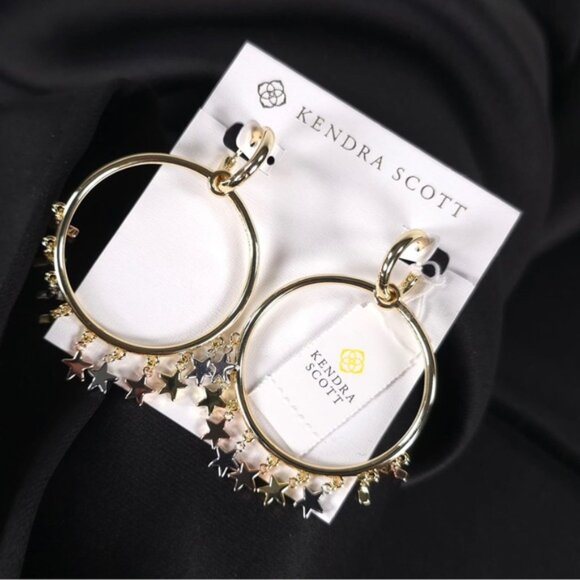 NWT KENDRA SCOTT Women’s Sloane Open Frame Hoop Earrings Mixed Metal Stars - Picture 6 of 11